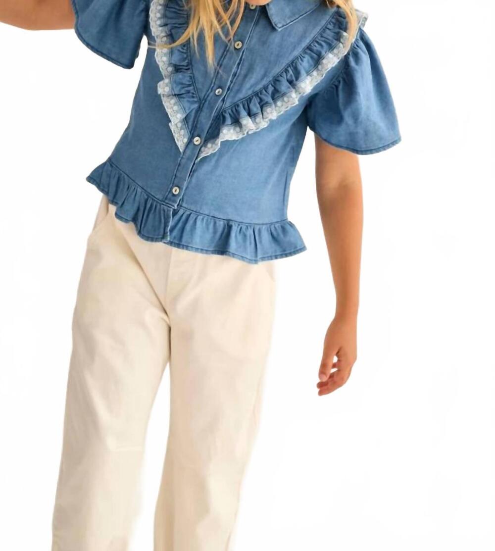 NEW MY LITTLE COZMO girls chambray denim blouse in blue